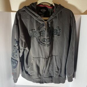 Vintage Hard Rock Cafe London Embroidered Hoodie Jacket Mens Large K1‎